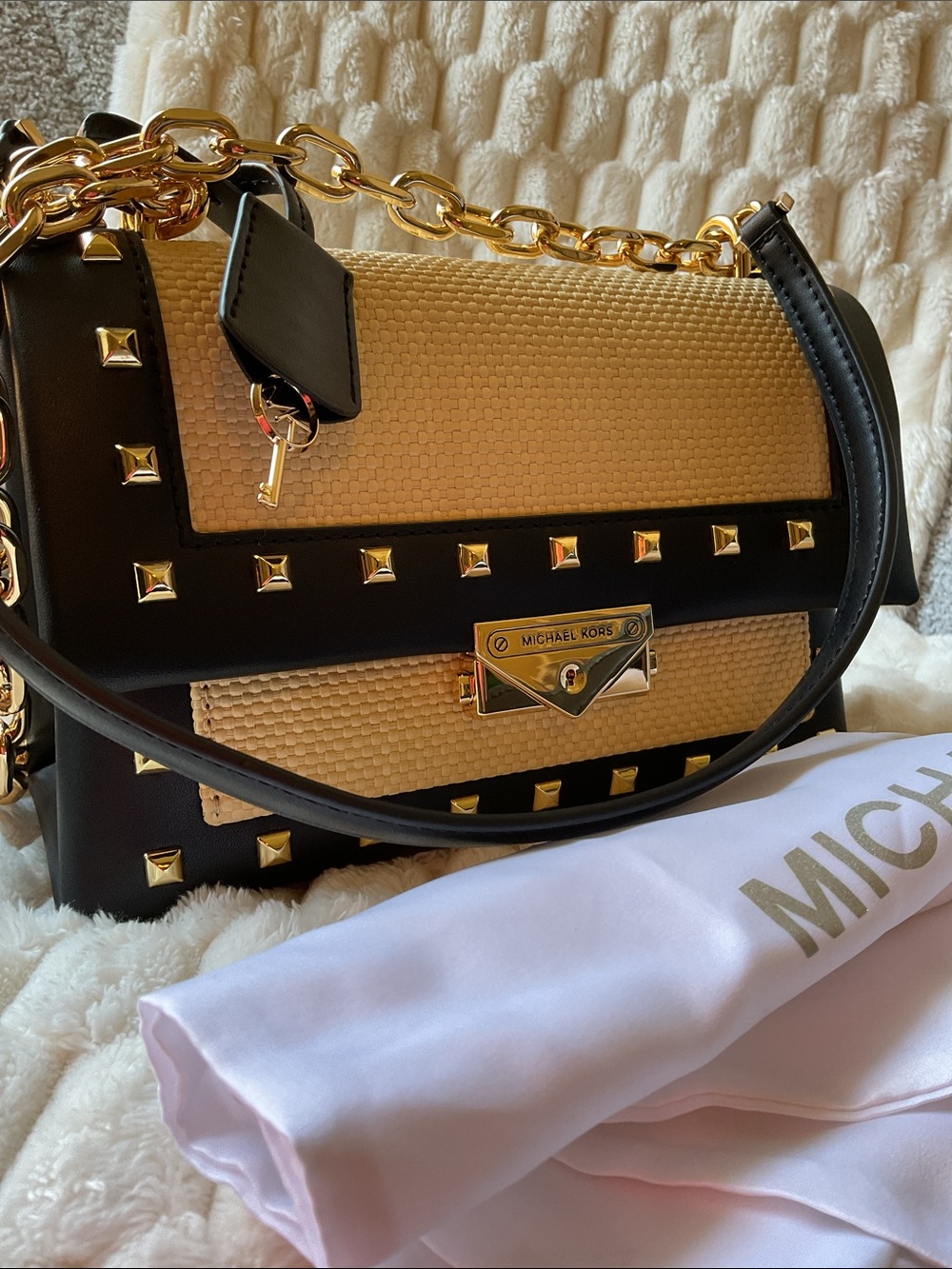 Michael Kors Black and Tan Chain-Detail Shoulder Bag - Picture 7 of 8